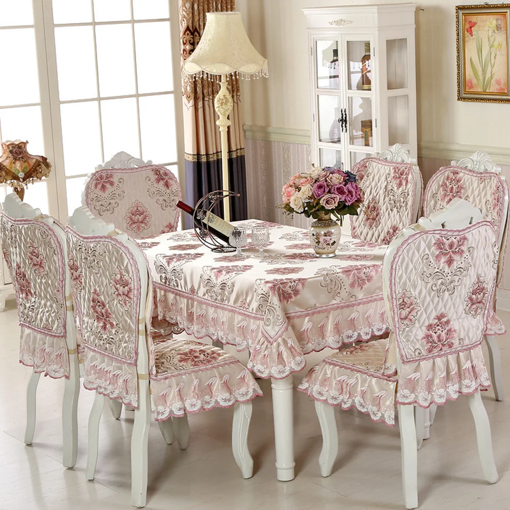 

New Floral Print Lace Europe Cotton Home Kitchen Party Tablecloth Set Suit Table-cloth Rectangular Round Table Cloth Chair Cove