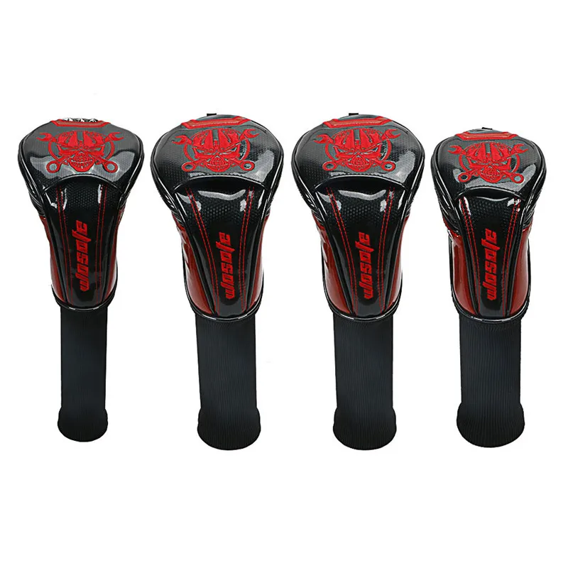 

Golf Club Headcovers 1# Driver 3# 5# Wood # Hybrid Cover PU Leather with red Skull embroidery Head Covers free shipping