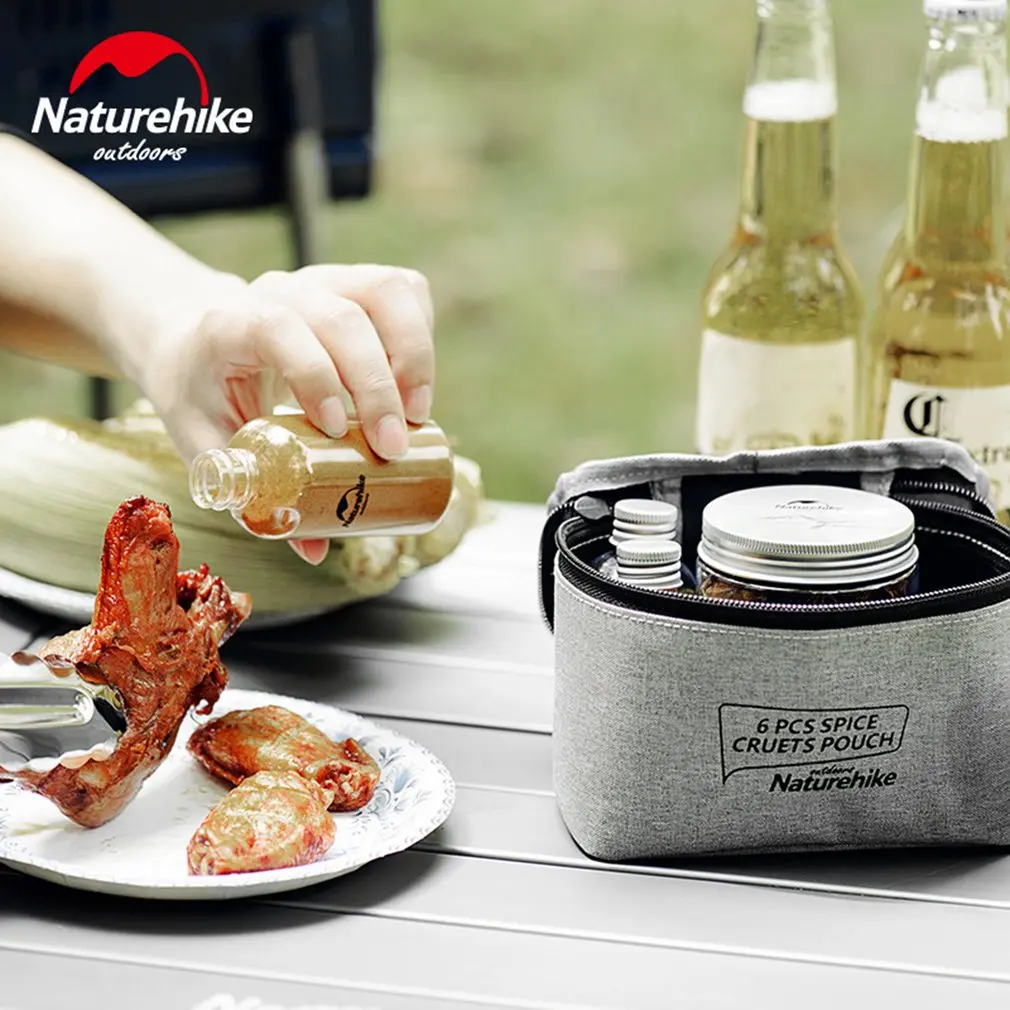 Naturehike 6 piezas especias vinajeras bolsa condimento tarro caso botellas de condimento conjunto portátil organizar bolso Camping barbacoa Picnic