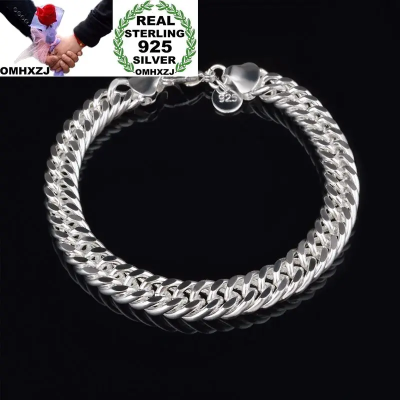 

OMHXZJ Wholesale Personality Fashion Woman Gift Silver Full Lateral Chain 925 Sterling Silver Bracelet+Necklace Jewelry Set SE49