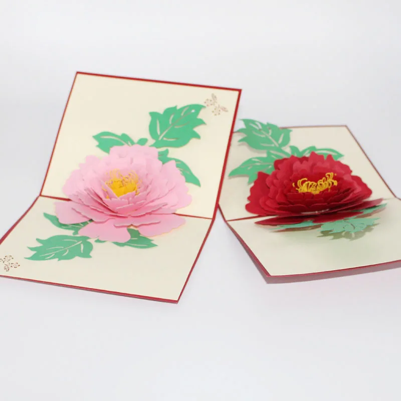  3D Laser Cut Handmade Luoyang Peony Flower Paper Invitation Greeting Card PostCard Business Wedding - 32792064253