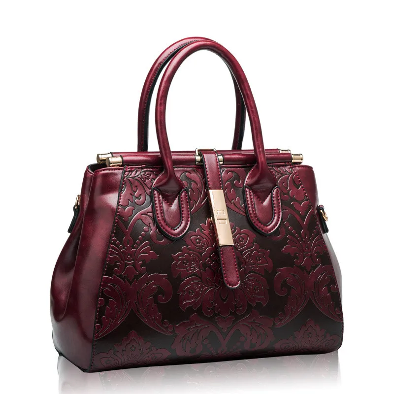 

Women Genuine leather Handbag Luxury Embossed Flower Shoulder Casual Tote Bag Ladies Leisure Messenger Crossbody Bags