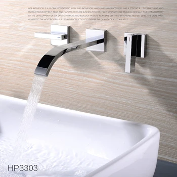 

High Quality Brass Dual Handles Hot Cold Water Tap Mixer in Wall Waterfall Wall Faucet Bathroom Basin Faucet