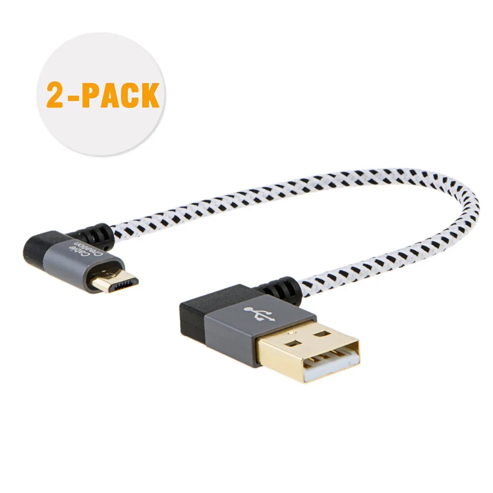 Кабель USB 2,0 A к Micro USB B, кабель [2-Pack] 90 градусов угловой короткий кабель USB 2,0 A к Micro USB B, 0,5 фута/3,3 фута/6,6 фута