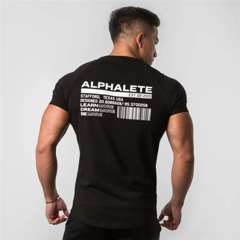 ALPHALETE Новая мужская футболка для тренажерного зала фитнес-футболки для бодибилдинга мужские модные футболки хлопок короткий рукав Повседневная брендовая одежда