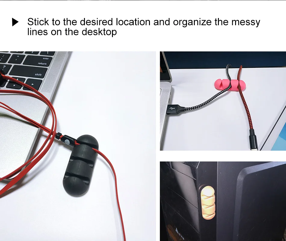 !ACCEZZ 3PC Silicone Cable Organizer Wire Winder Desktop Management Headphone Holder Mouse Tape Cord Clips Data Charging Cables (3)