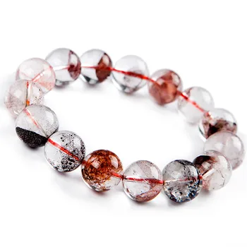

Genuine Natural Red Phantom Quartz Stone Women Crystal Clear Round Beads Bracelet 14mm