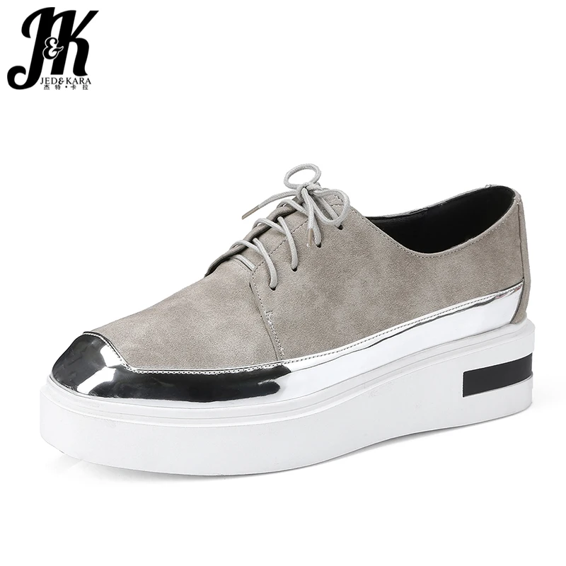 

JK Big Size Ladies Flats Spring Platform Shoes Square Toe Patchwork Sewing Lace Up Footwear Fashion Casual Handmade Women Shoes