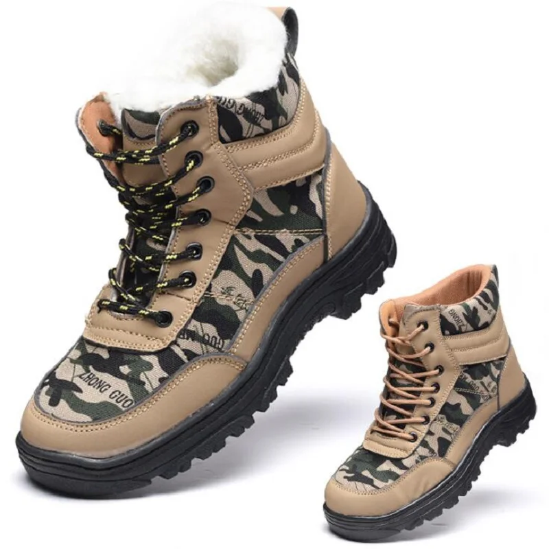 

AMSHCA Construction Steel Toe Safety Work Boots Male Ankle Boots Plush Indestructible Shoes Men's Winter Puncture Proof Plus 46