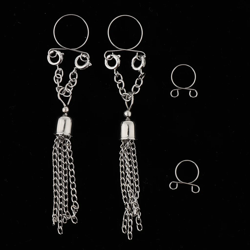 1 Pair Clip On Fake Non Pierce Nipple Rings Crystal Dangle Non Pierced Body Jewelry