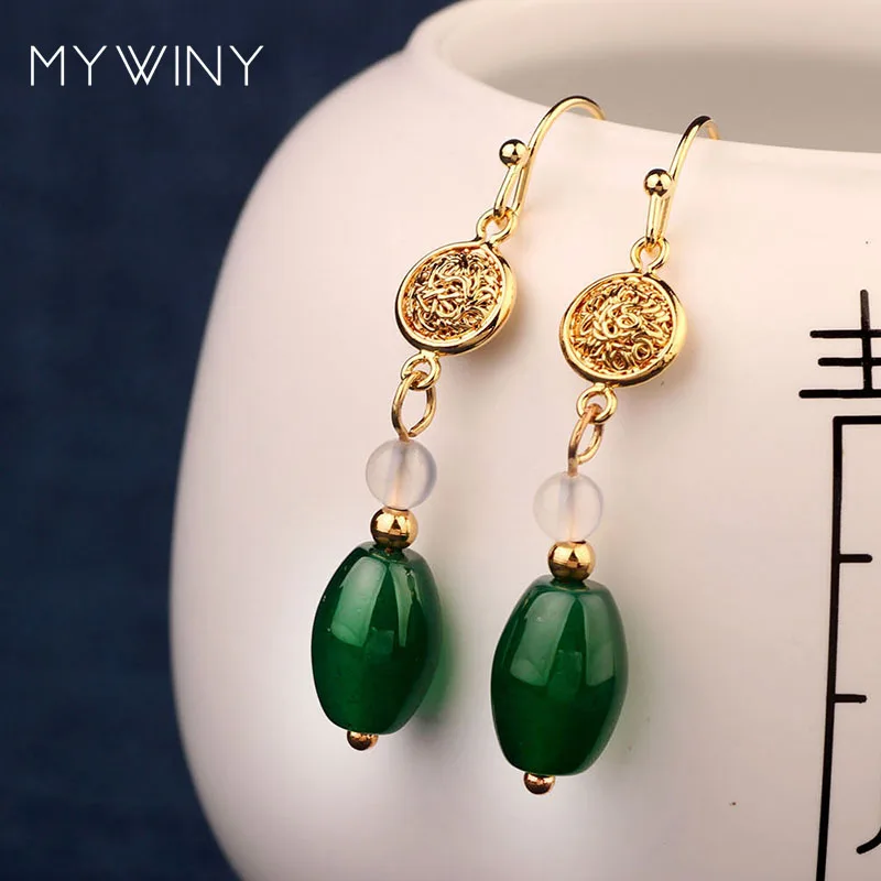 MYWINY медные натуральные камни Винтажные серьги модные этнические ювелирные