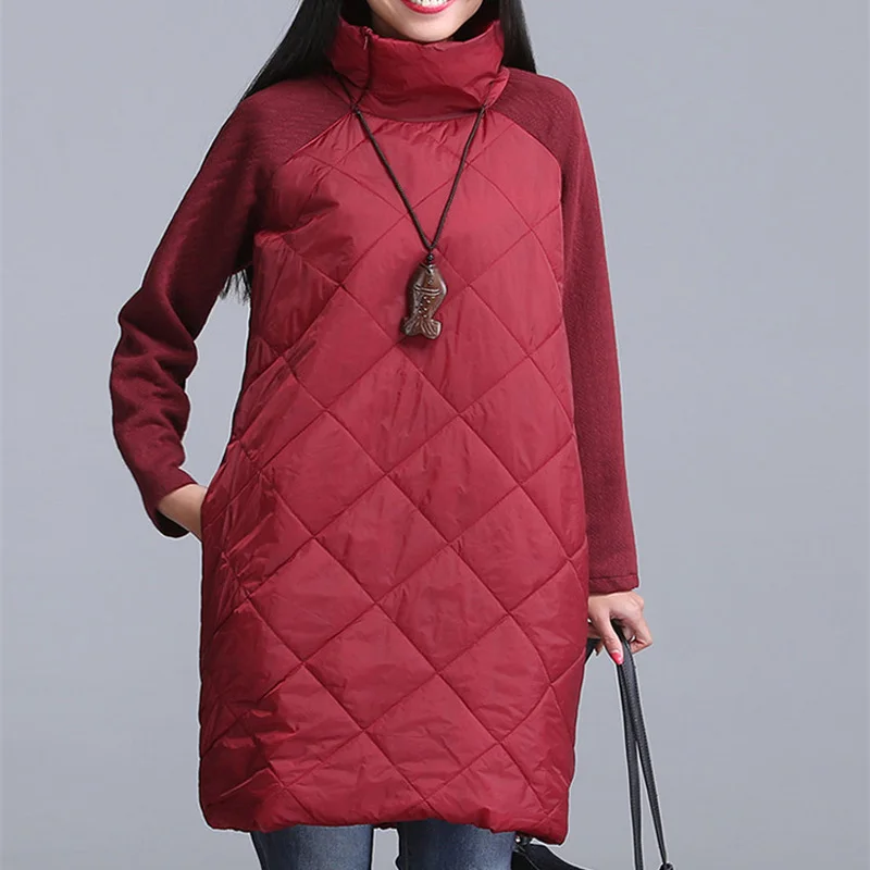 

2018 New women jacket coat Warm Winter Parkas Patchwork Ropa Mujer Turtleneck cotton Vestidos cotton padded jacket Plus size 4XL
