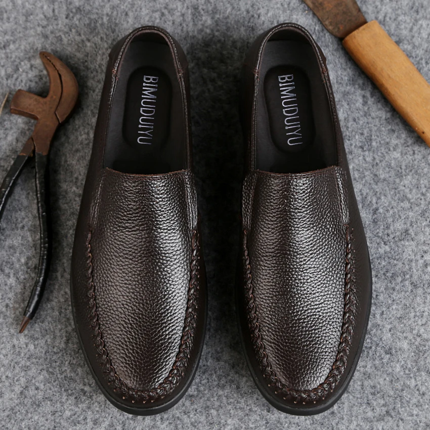 BIMUDUIYU мужские мокасины; удобные повседневные итальянские мокасины из натуральной кожи; дизайнерская мужская обувь на плоской подошве для вождения; большие размеры 39-46