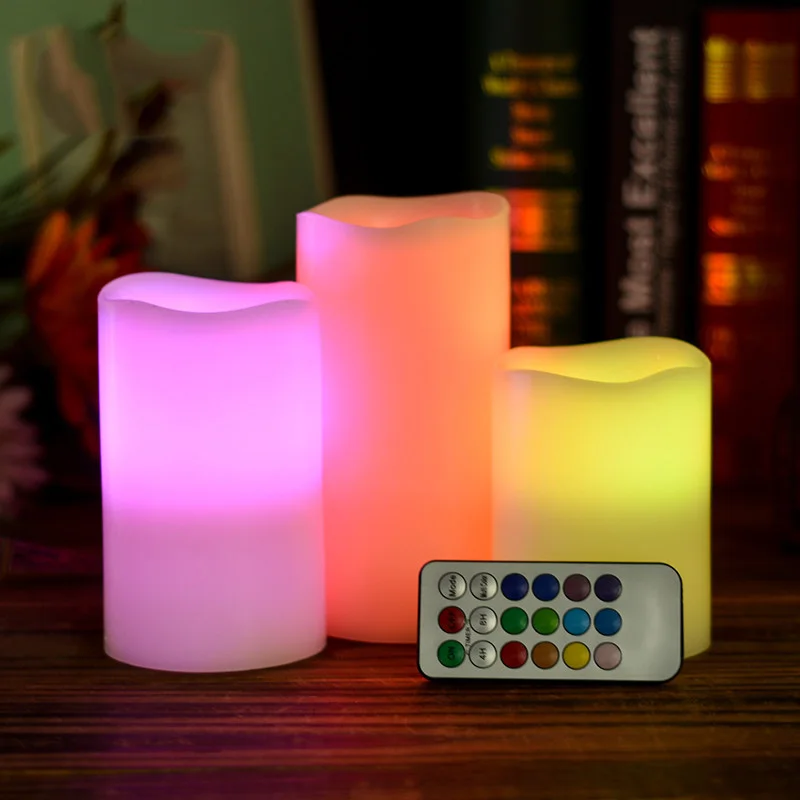 

3Pcs/ Set Flame Candles Light LED Lamp RGB Remote Control Wax Pillar Candle for Wedding Christmas Decoration Room Night Light