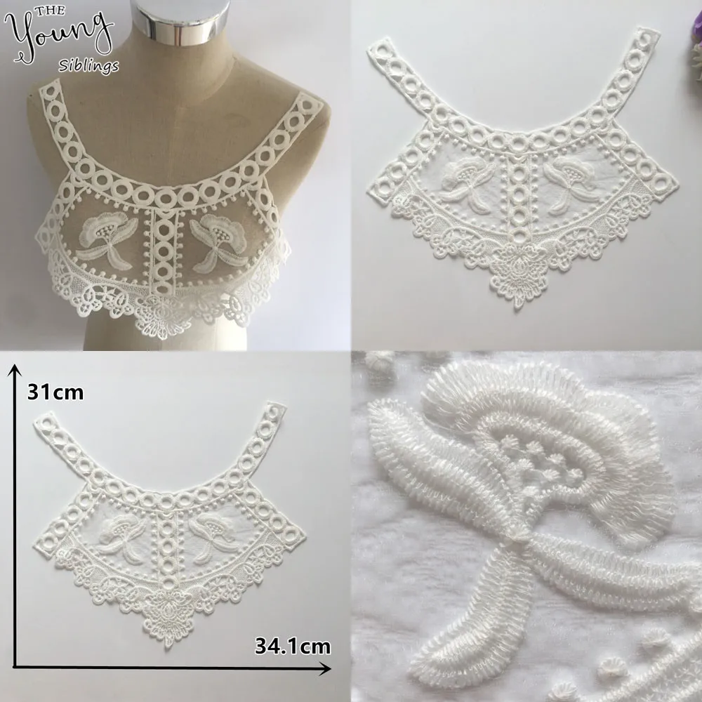 

White Embroidery Fabric Venice Lace Sewing Applique Collar ABS pearls DIY Lace Neckline Supplies Decorative Garment Accessories
