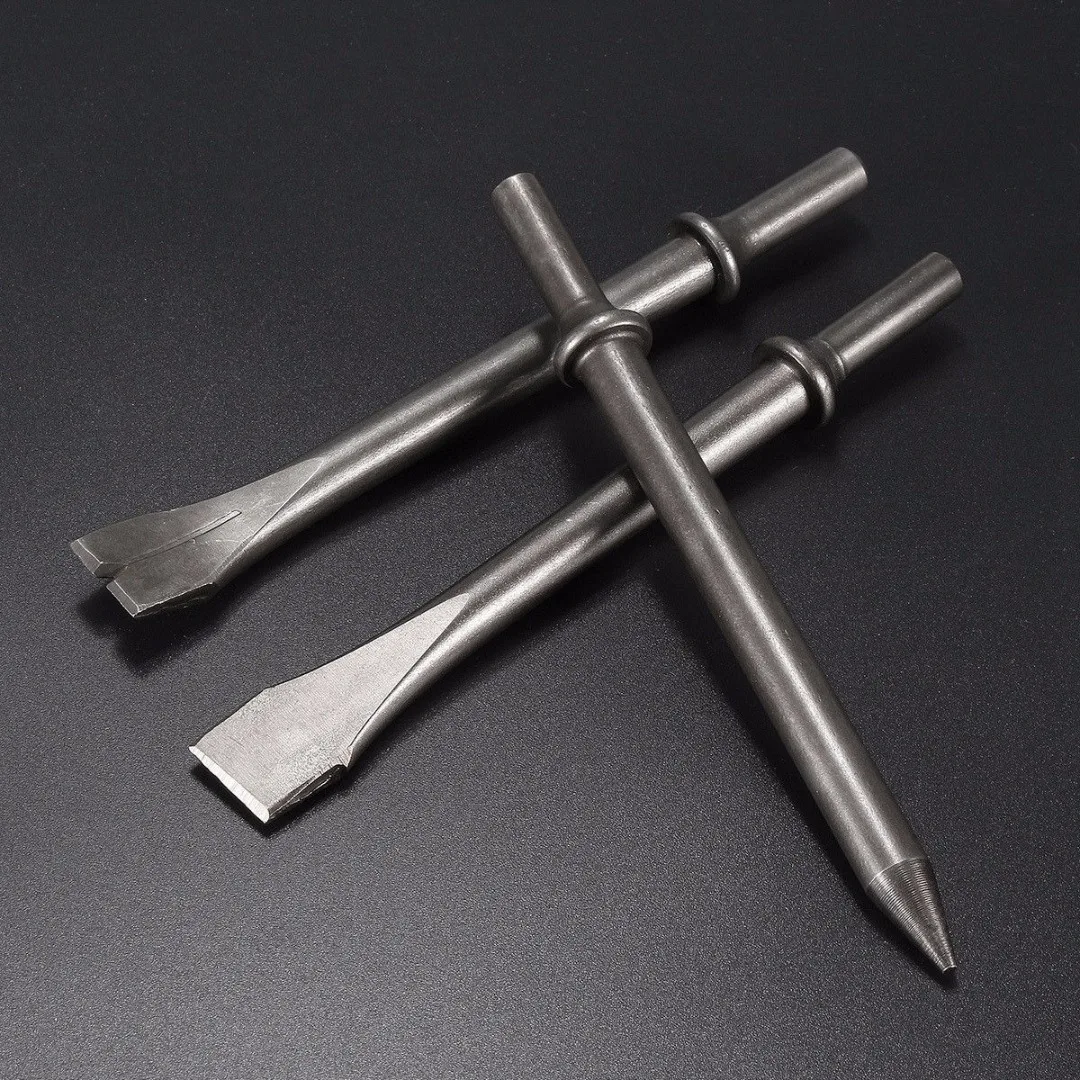 3 Pcs 7'' Length Air Hammer Punch Chipping Chisel Long Bit Set Round Bar Tool