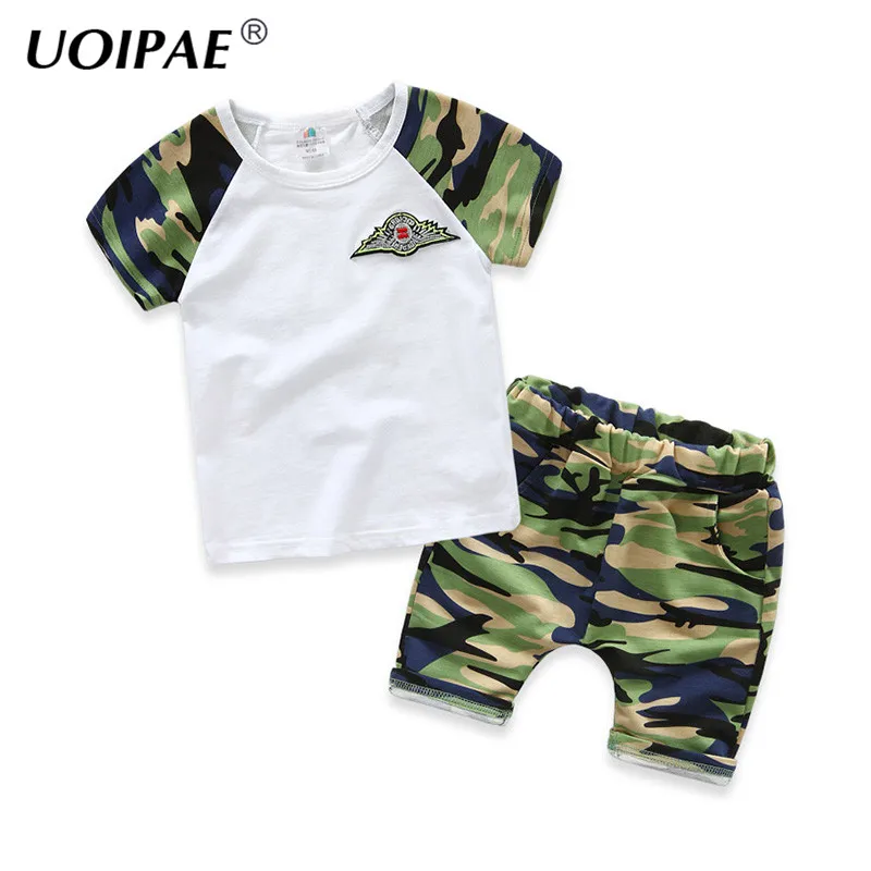 

Camouflage Suits Summer Wear Boys Girls Short Pants Clothing Set T-shit+Pants Cotton Tz-2367