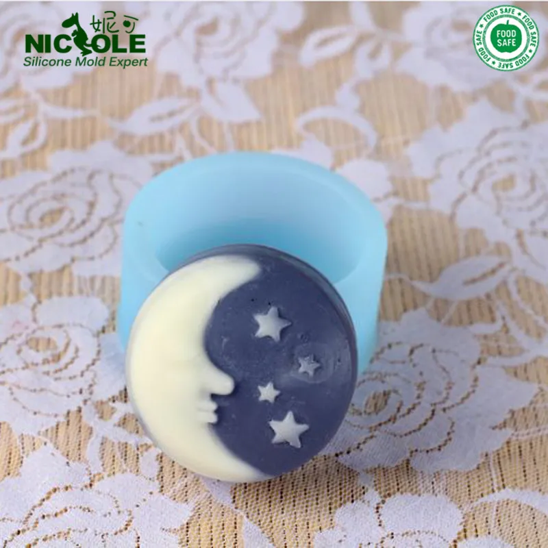 

Free Post handmade cylindrical face moon with stars soap soft silicone mold and form
