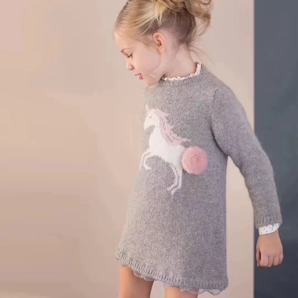 Autumn winter girls dresses baby girls wool dress long sleeve wool knitted dress Unicorn pattern knitted baby girls dresses forefair trend slash neck off the shoulder ruffles bodycon dress spring autumn women long sleeve slim knitted dresses