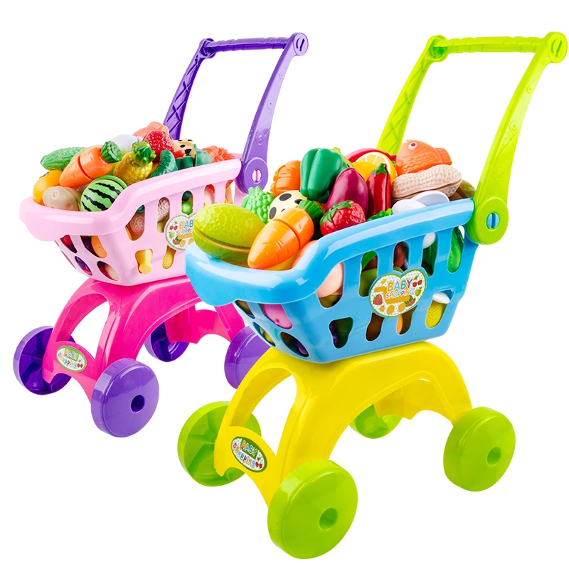 Comprar Juguetes clásicos para niños, juego de simulación, carrito de compras, carrito para niño, niña, pastel de frutas, muñeca, juguete, Rollo, bolsa de almacenamiento para bebés