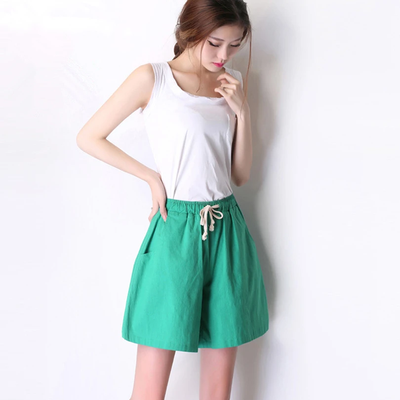 

CUHAKCI Loose Casual Drawstring Pockets Mini Femme Shorts Ladies Summer High Waist