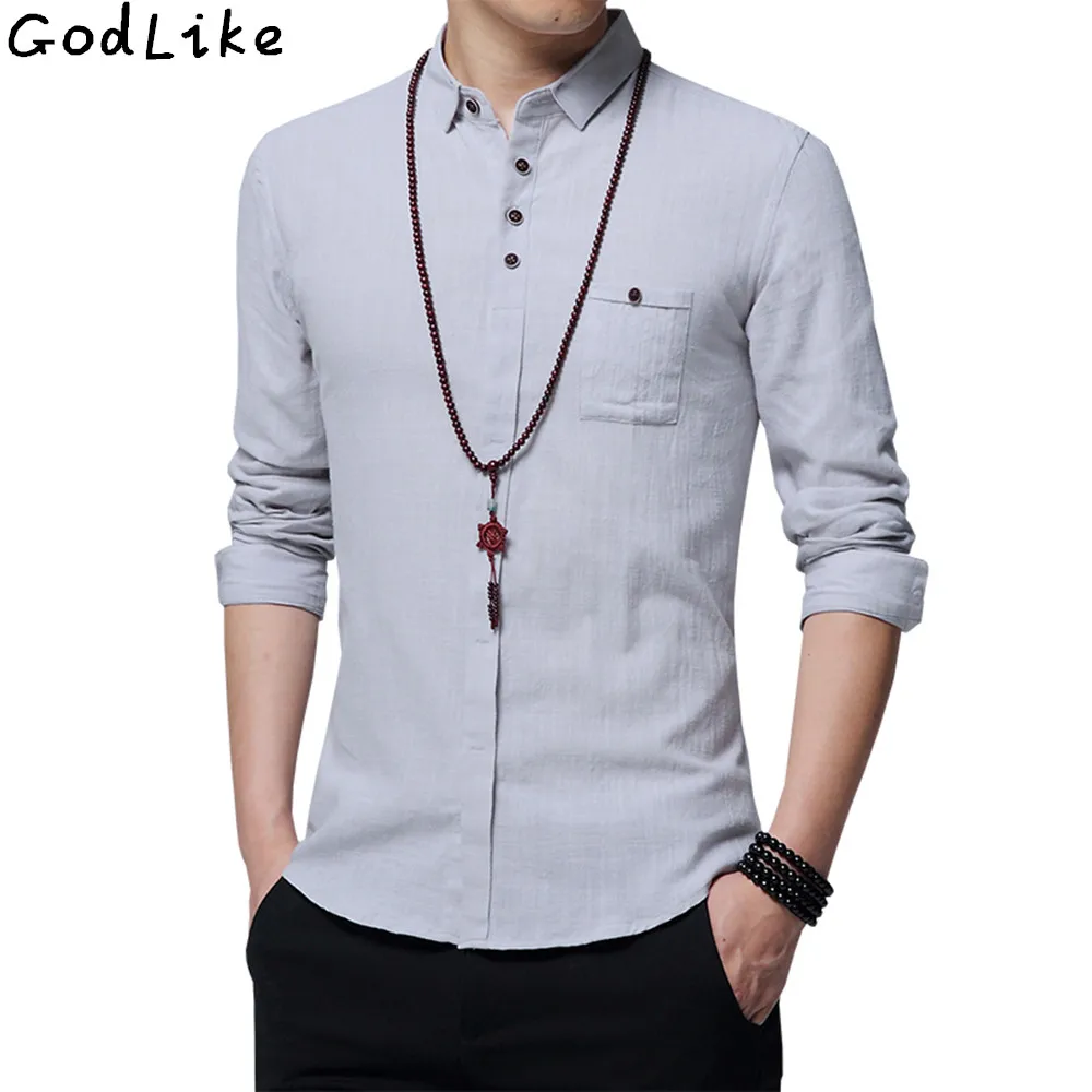 Cotton Linen Man Full sleeve Shirt 2017 Turn down Collar Casual Male