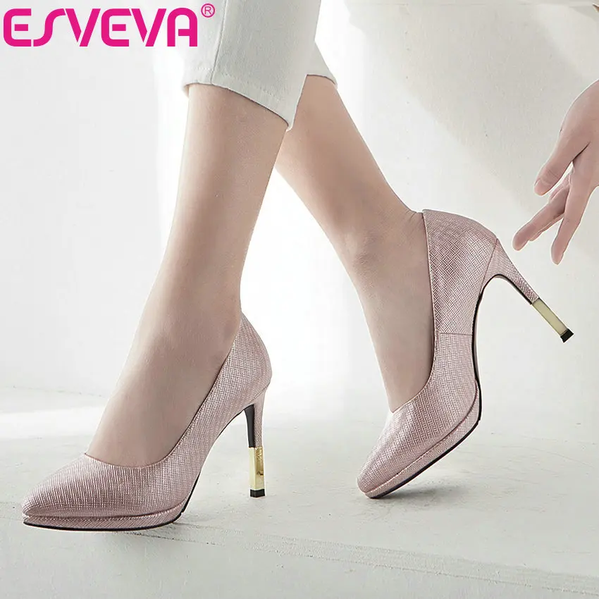 

ESVEVA 2019 Women Pumps Slip on Western Style Pointed Toe Shallow Women Shoes Fashion Thin High Heels Elegant Shoes Size 34-40