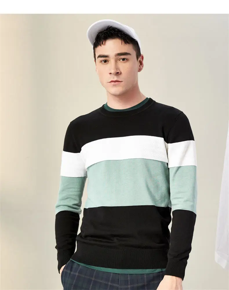 2019 New Fashion Men Sweater Pullover High Qulaity Cotton Acrylic Striped Knit Jumper Dress Male Spring Autumn Brand Muls 4XL 06