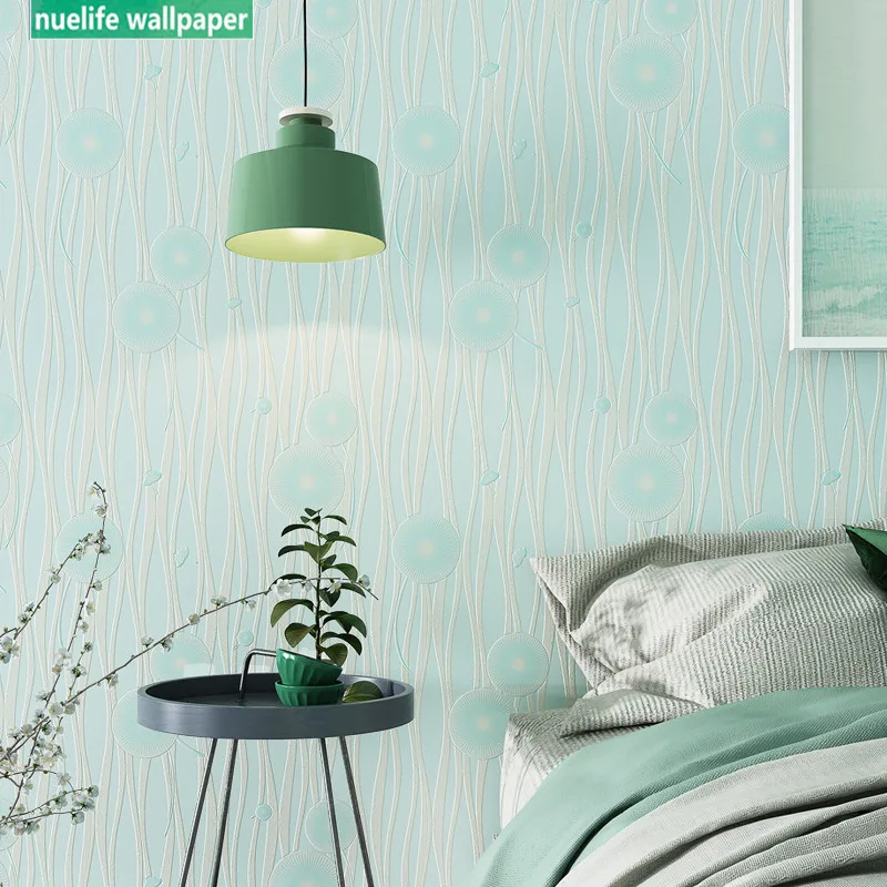 

Blue pink yellow 3D dandelion striped pattern non-woven wallpaper living room bedroom wedding room TV background wall paper