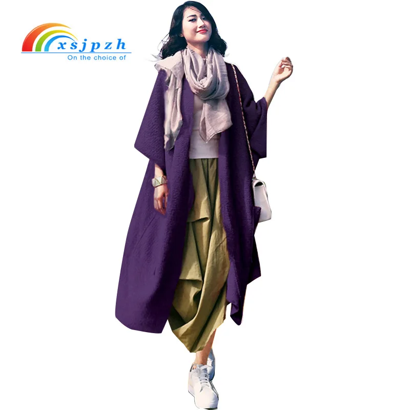 XSJPZH Loose Wool Coat Women 2017 New Fashion Asymmetric Long Soft