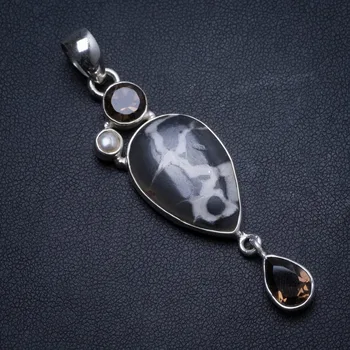 

Natural Septarian Geode Smoky Quartz River Pearl Handmade Unique 925 Sterling Silver Pendant 2.5" X0379