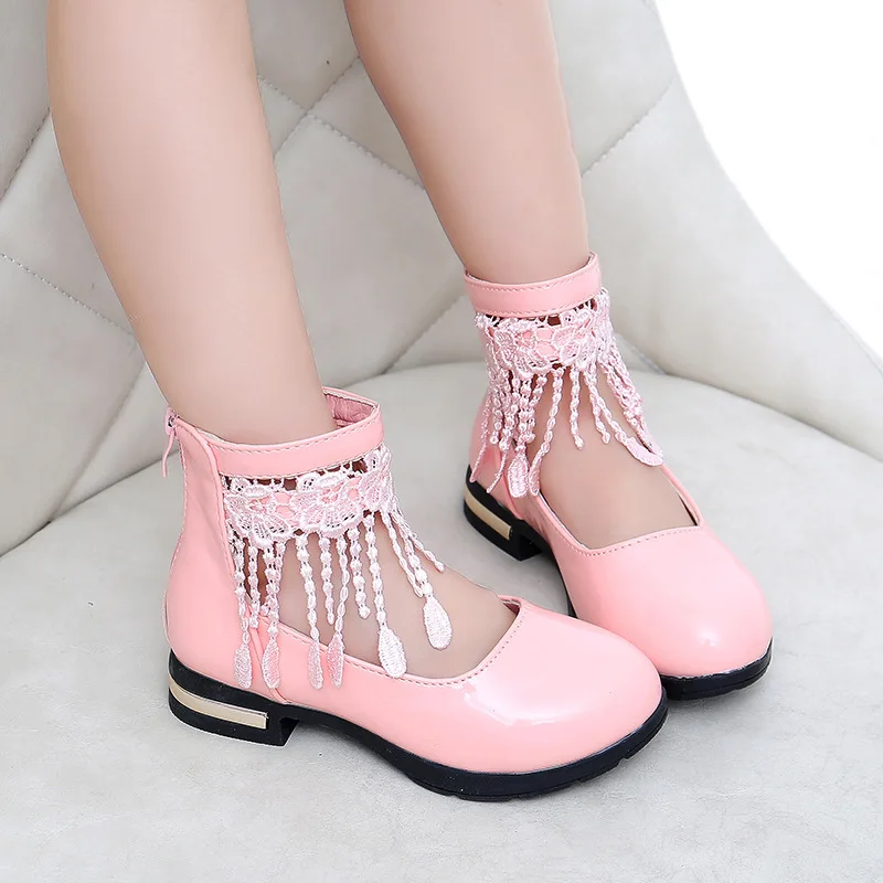 

Pink White Black Red Girl PU Leather Shoes For Girls Party Lace Dance Children Kids Shoes 2-14 Years Princess Child Wedding Shoe