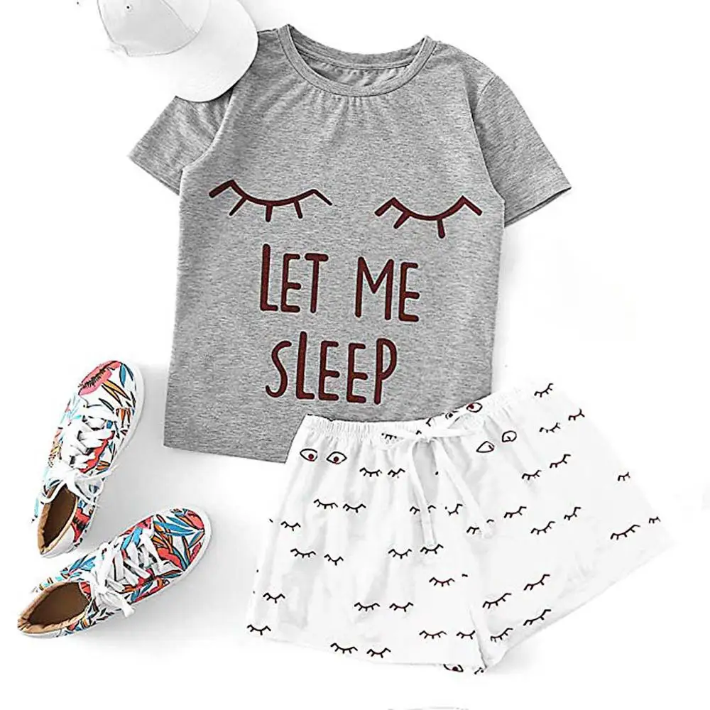 Женский пижамный комплект с принтом кактуса, повседневные шорты для девочек, ночная рубашка с коротким рукавом, футболка с рюшами, комплект одежды для сна, пижама, femme ED