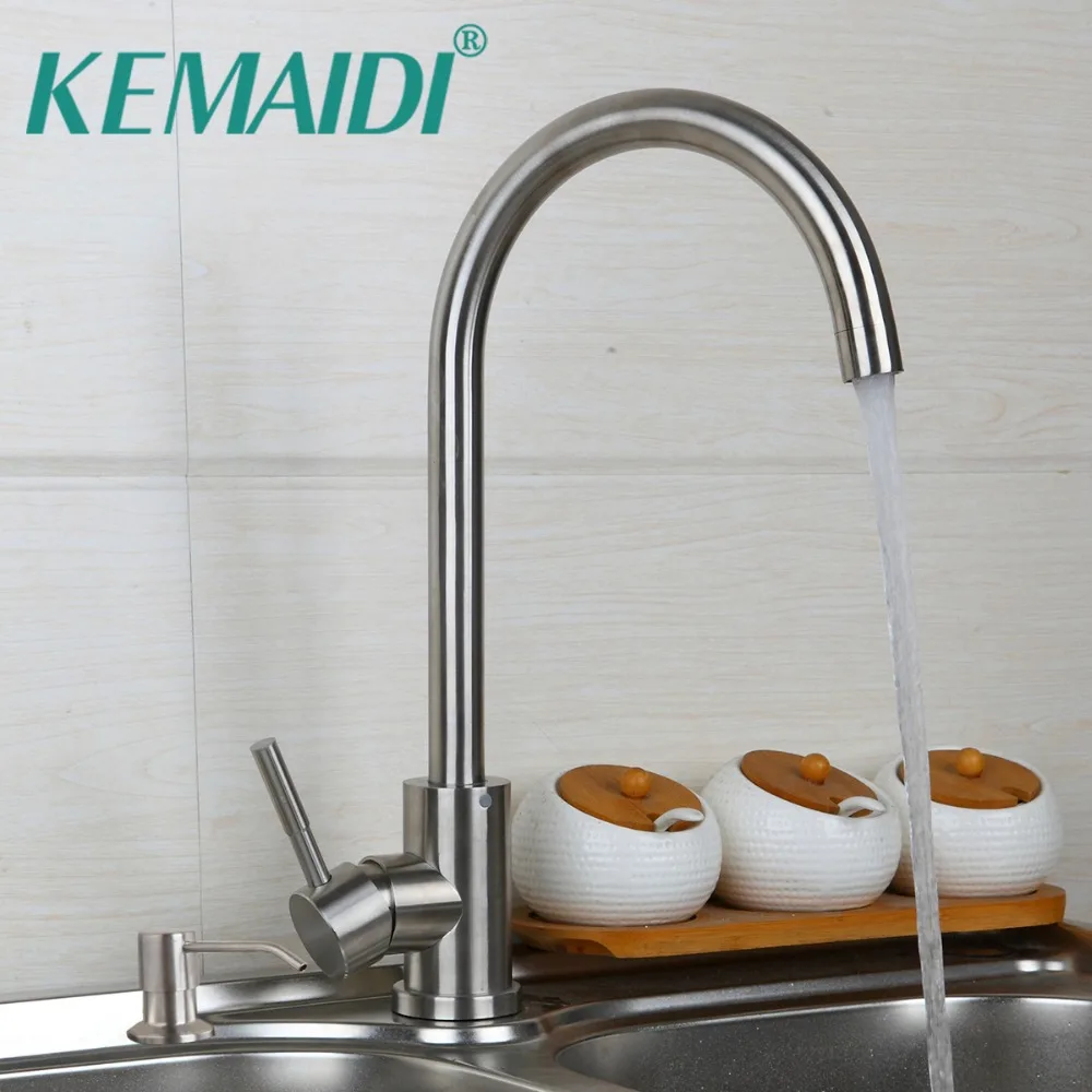 KEMAIDI Nickle Brushed Kitchen Sink Faucet Swivel 360 Kitchen Basin Faucets Tap&Soap Dispenser Deck Mounted Single Hand|kitchen sink faucet|kitchen faucet taptap tap - AliExpress