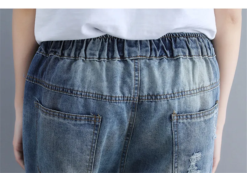 4XL летние Большие размеры женские джинсы со шнуровкой рваные джинсы в мужском стиле для женщин джинсовые шаровары женские повседневные