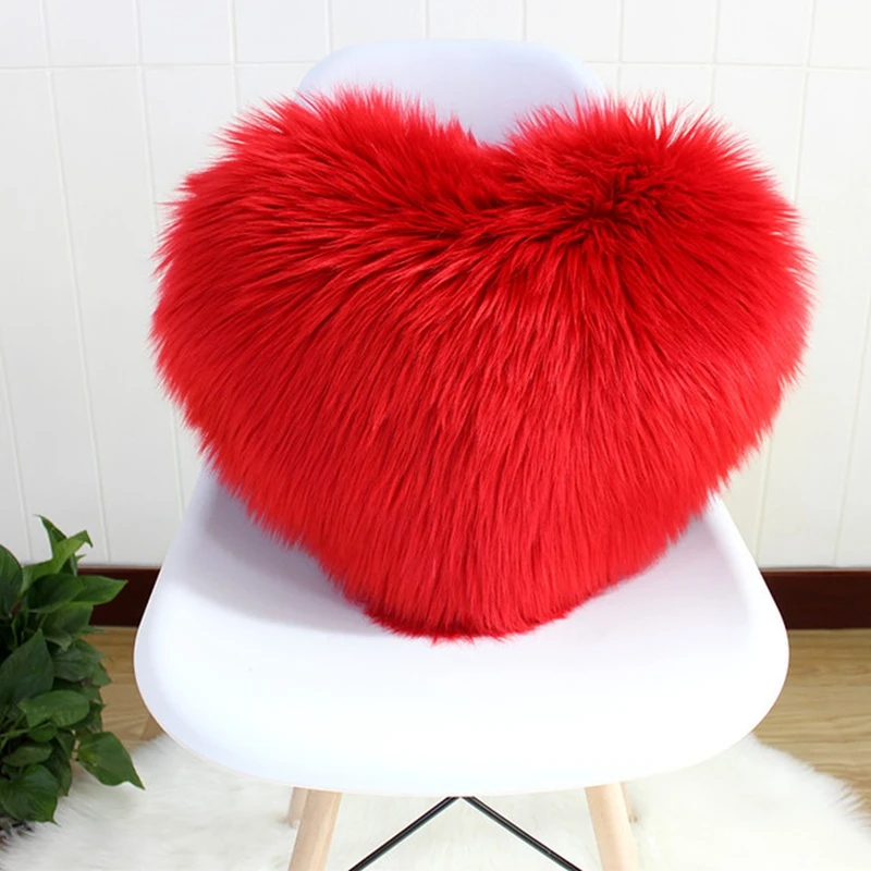 Fluffy Soft Plush Throw Pillow Covers Sofa Car Decor Shaggy Cushion Cover Heart Shaped Faux Wool Fur Decorative Pillows Case