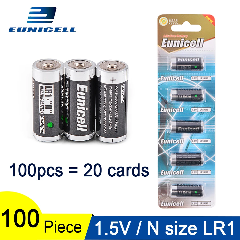 

100PCS 1.5V N Size Alkaline duty Battery Primary and Dry Batteries LR 1 AM5 E90 AM5 MN9100 for Toys; 20 Cards 600mAh LR1 Battery