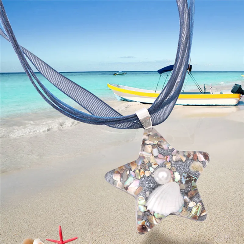 1 шт. летний пляжный стиль ракушка ожерелье с подвеской Морская звезда винтажное стеклянное покрытие Приморское море океан колье ювелирные