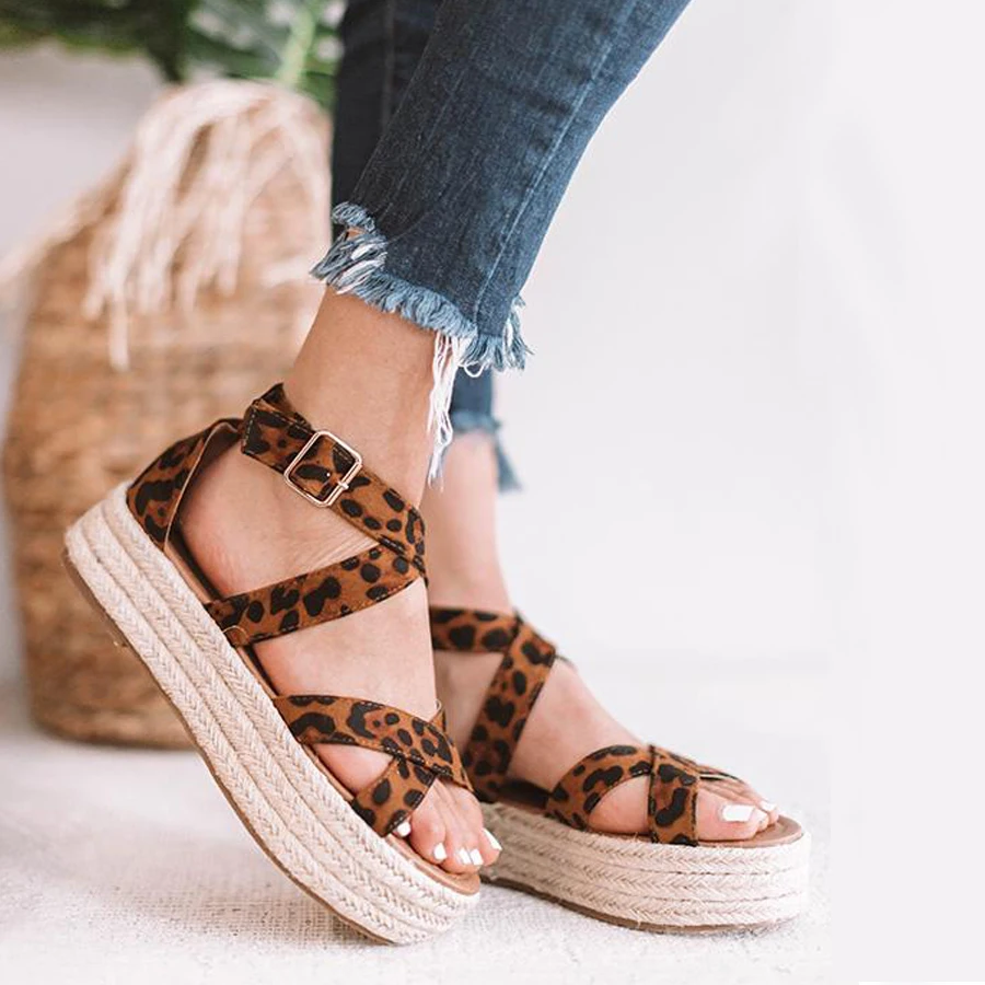 

Sexy Leopard Summer High Heels Wedges Platform High Heels Women Sandals Female Open Toe Comfort Casual Shoes Plus Size