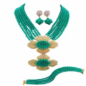 

Cyan African Beads Jewelry Set 2018 Nigerian Wedding African Beads for Brides Party Bridal Jewelry Set Free Shipping 6C-2DH023