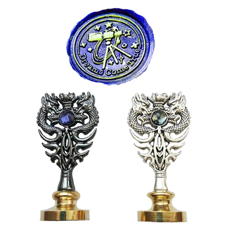 Silver Metal Dragon Мечты сбываются индивидуальная восковая печать металлический Дракон ручка запечатывания воск комплект печатей Подарочный винный набор пакет свадебные приглашения конверт - Цвет: Silver Metal Dragon