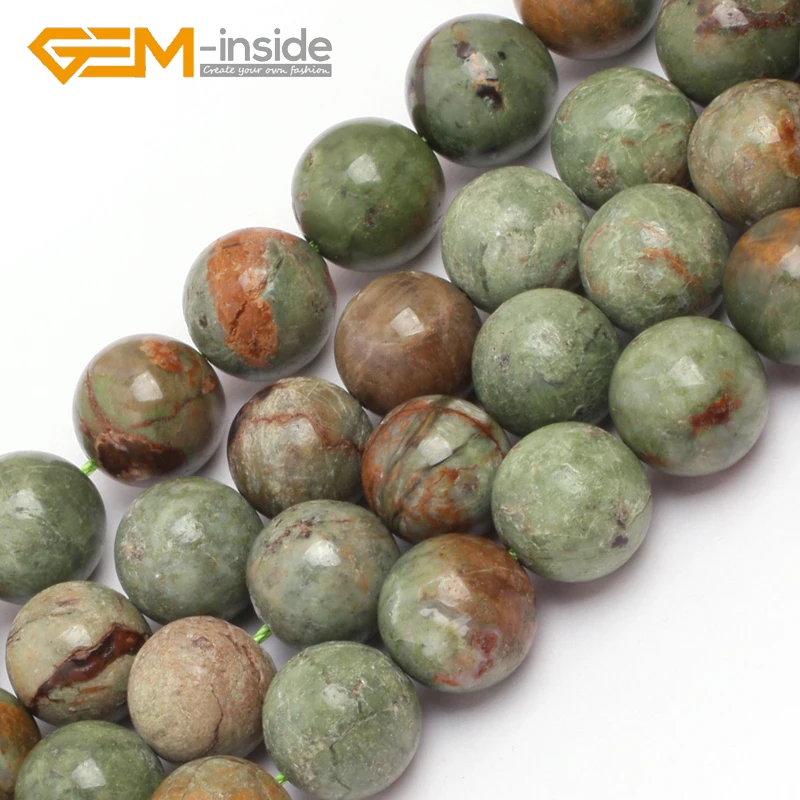 

GEM-inside14mm Round Green Opal Stone Beads Natural Stone Beads Loose Beads For Bracelet Making strand 15" wholesale ! DIY Gifts