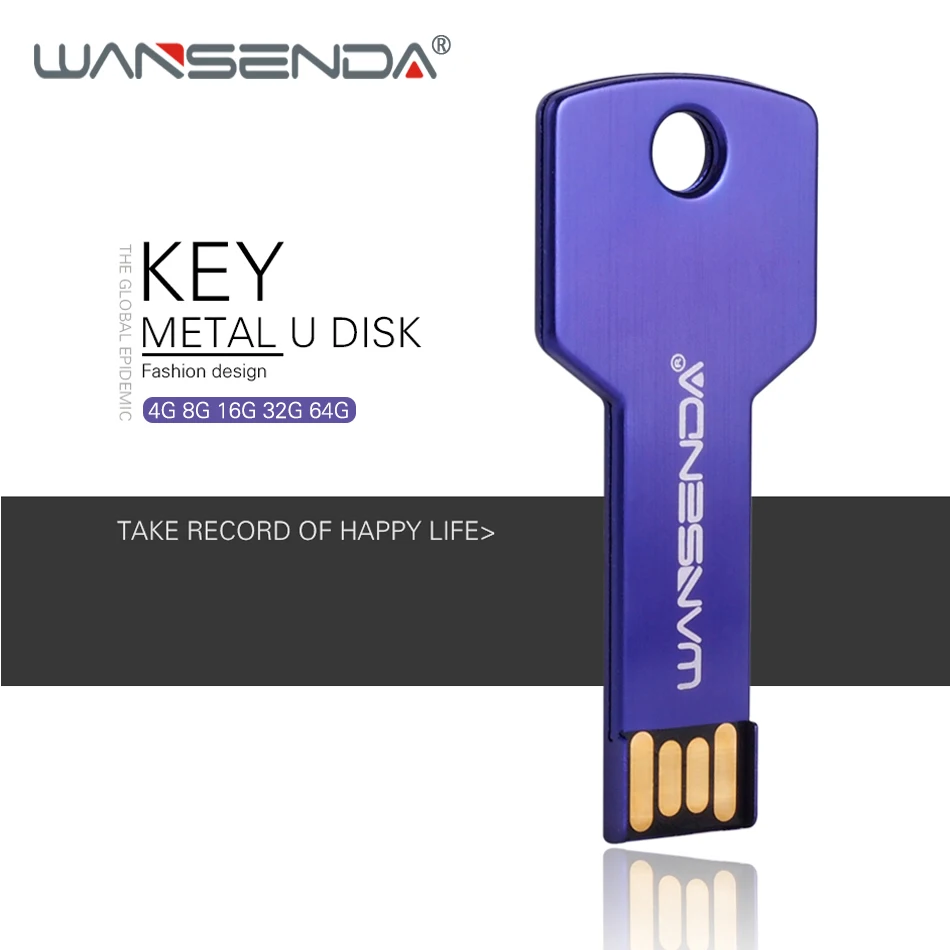 

New WANSENDA Metal Key Usb Flash Drive Waterproof Pen Drive 8GB 16GB 32GB 64GB Usb 2.0 Pendrive Memory Stick Flash Drive