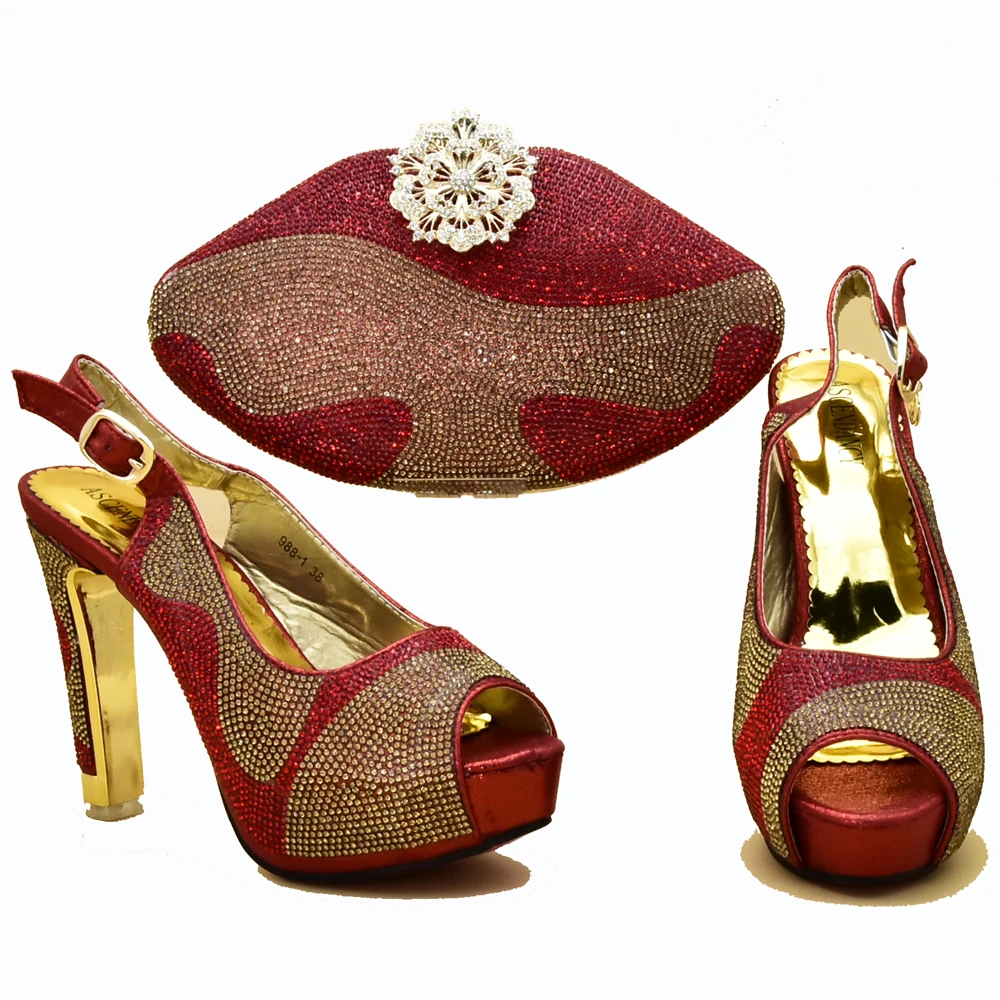 

Red sandal shoes with clutches bag matching set high heel 4.7 inches with size 37 to 42 shoe and bag set italy design SB8311-3