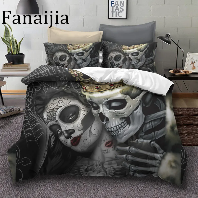 Fanaijia, 3d, сахарный череп, комплекты постельного белья, king size, Череп, пододеяльник, набор, кровать, две кровати, наборы, queen size, одеяла, наборы