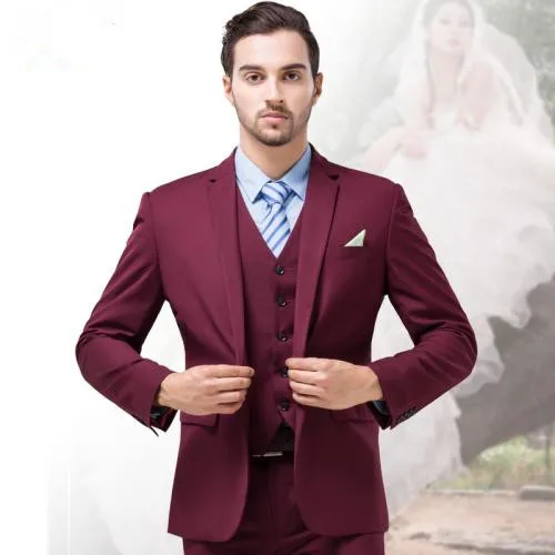 burgundy groom suit