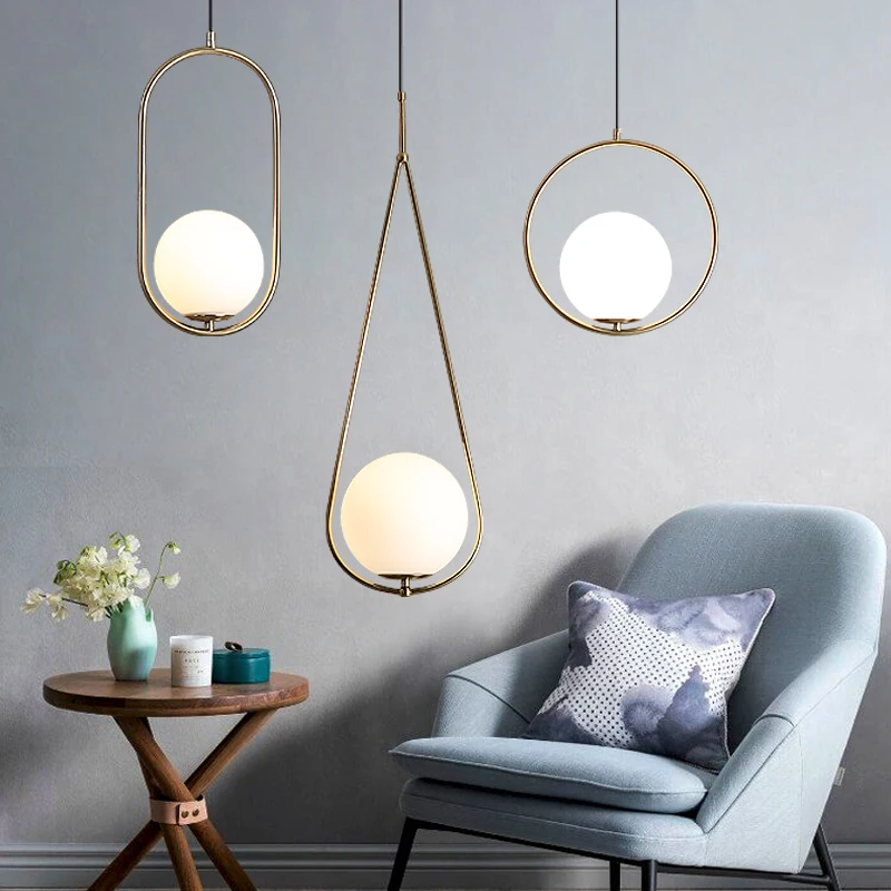 Подвесной светильник в скандинавском стеклянном шаре, современный светодиодный светильник в виде шара для гостиной/спальни, домашний подвесной светильник