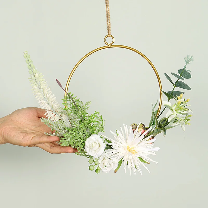 

Artificial Flower Wreath Metal Pendant Home Decor Ornaments Front Door Wall Home Wedding Hanging Flower Garland Decoration