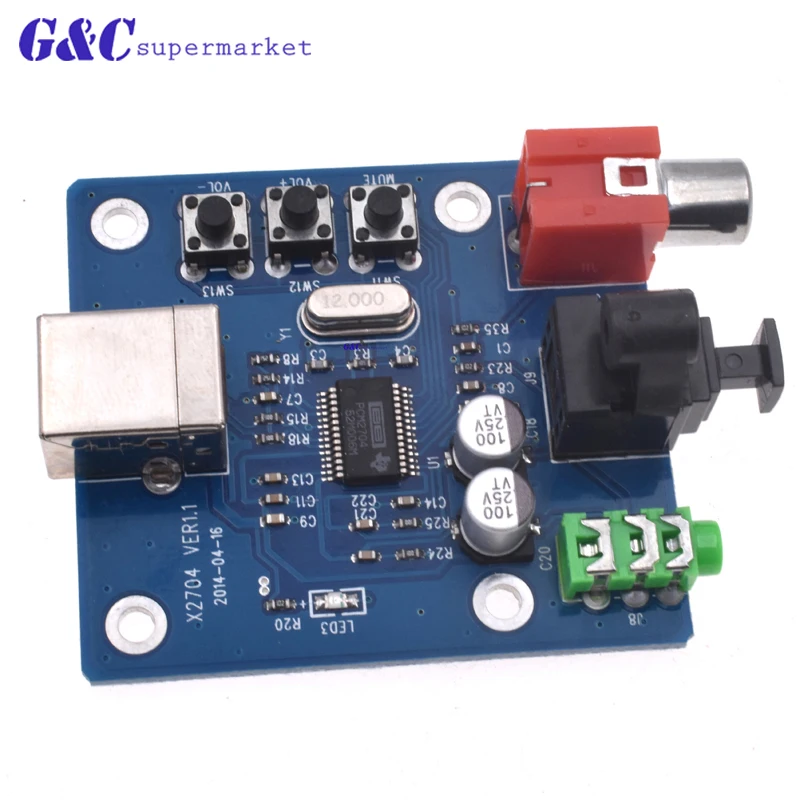 

PCM2704 USB DAC USB Power fiber optic coaxial analog output for Raspberry Pi Raspbian RaspBMC Windows 7 need no drive