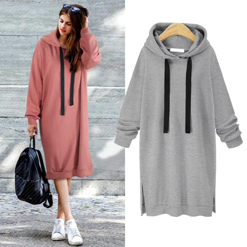  New 2018 Autumn Winter Women Hoodies Long Sleeve Slim Plus Thick Sweatshirt Dress Pullover Long Hoo